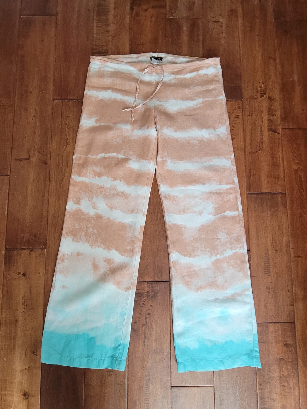 VENUS Peach & Aqua Tie-Dye Wide Leg Drawstring Linen Pants Size XS